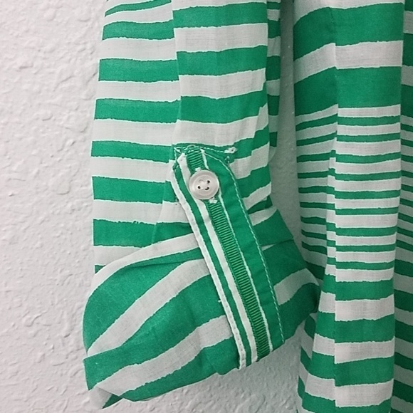 𝅺chicos 0 green  stripe blouse Button front shirt - Picture 7 of 7